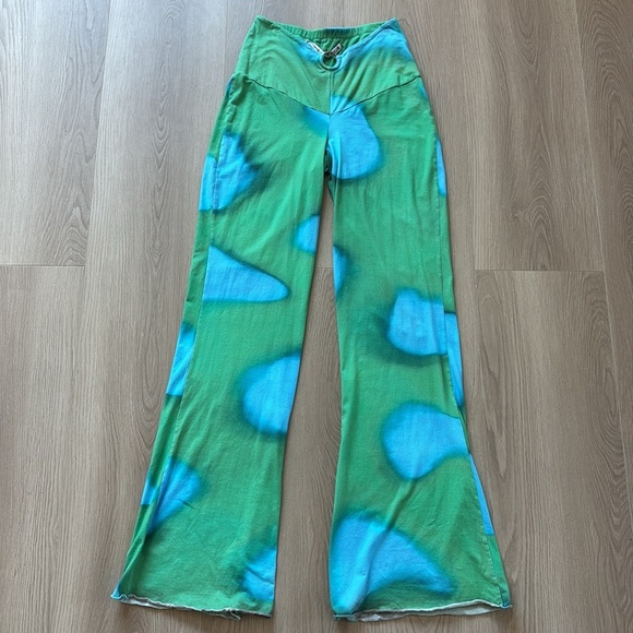 $160 Arthur Apparel Ring Green and Blue Spotted Flare Out Pants 0097 - Picture 4 of 10